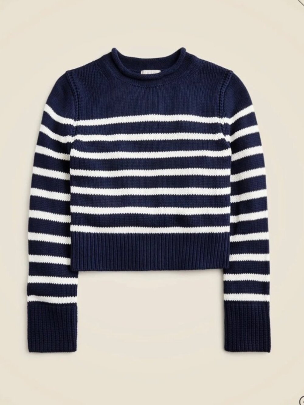 J. Crew Heritage Cotton Rollneck Sweater Navy and White Stripe XS